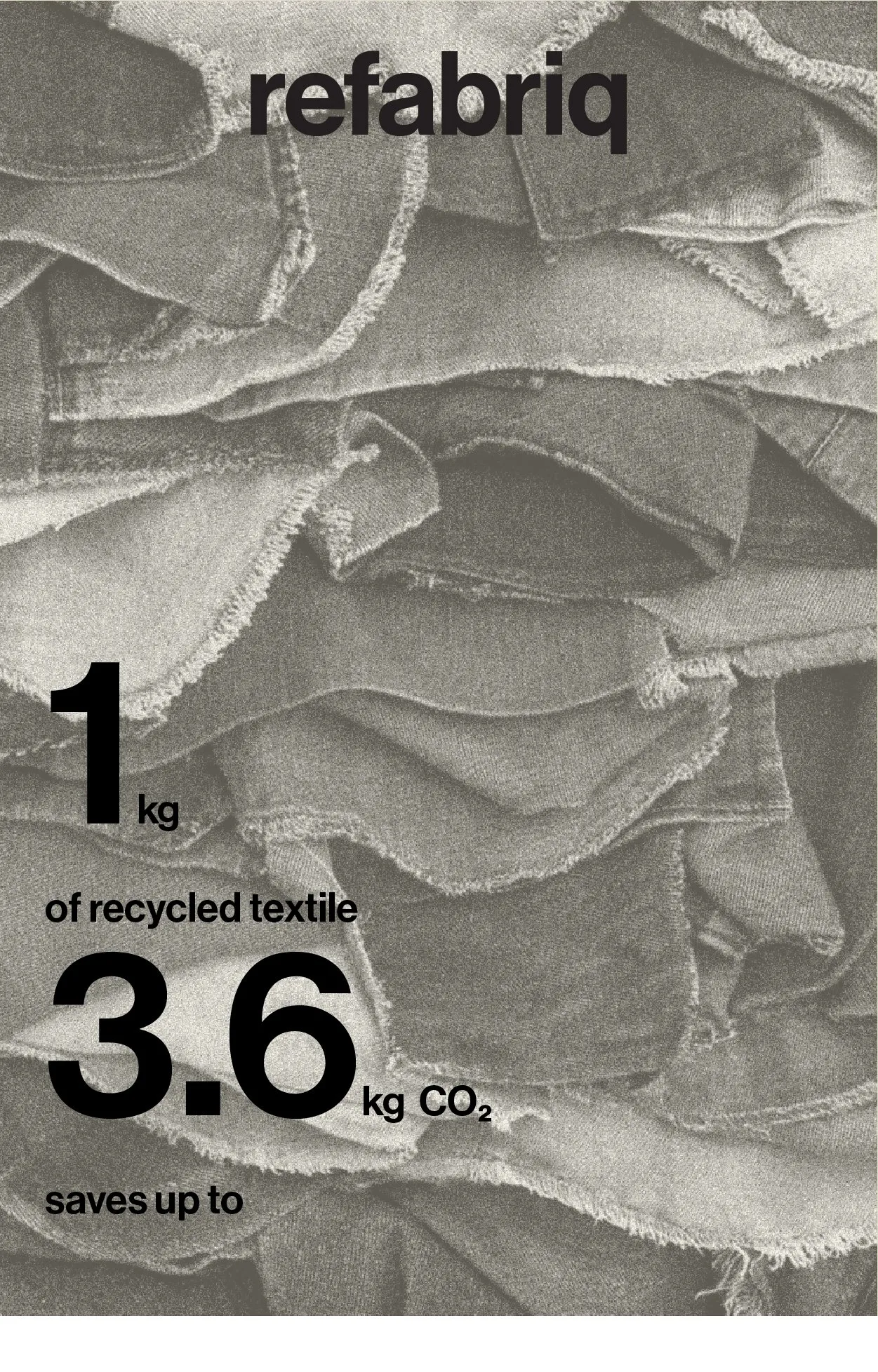 Kampaňový vizuál — jeden kilogram recyklovaného textilu ušetří až 3,6 kg CO2.